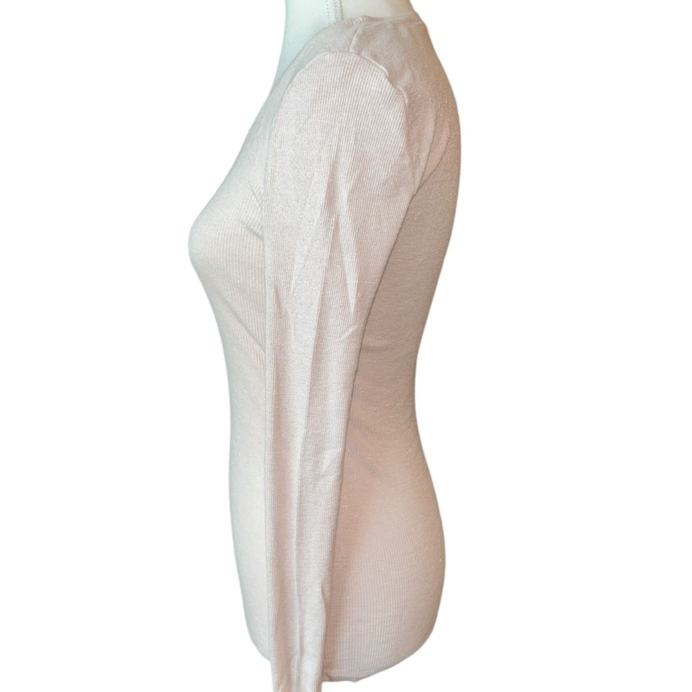 Michael Stars Pink Ribbed Shimmer Long Sleeve Top S - Picture 6 of 10